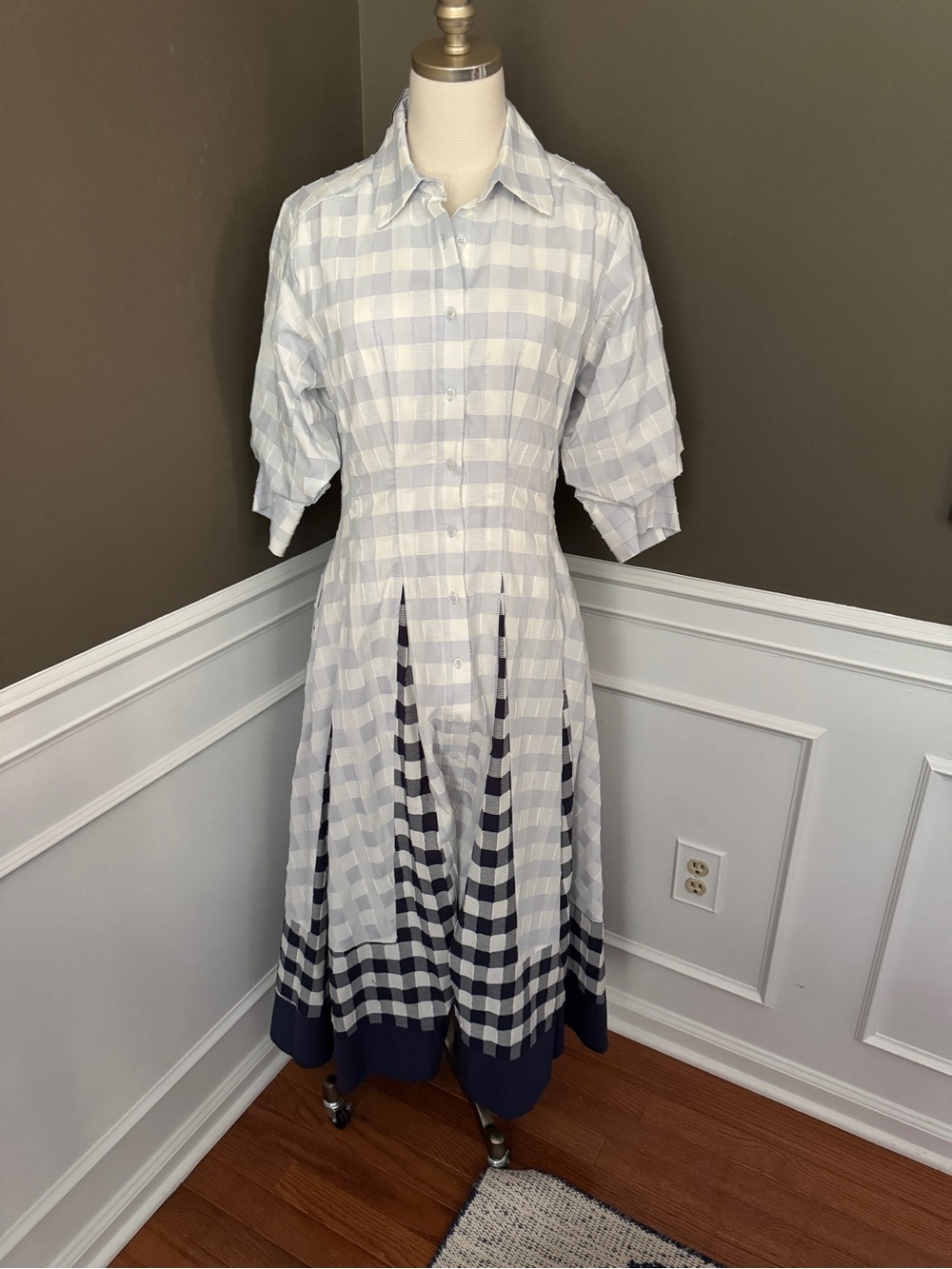 Simkhai Gorgeous Blue Check Sky Dress Small NWT